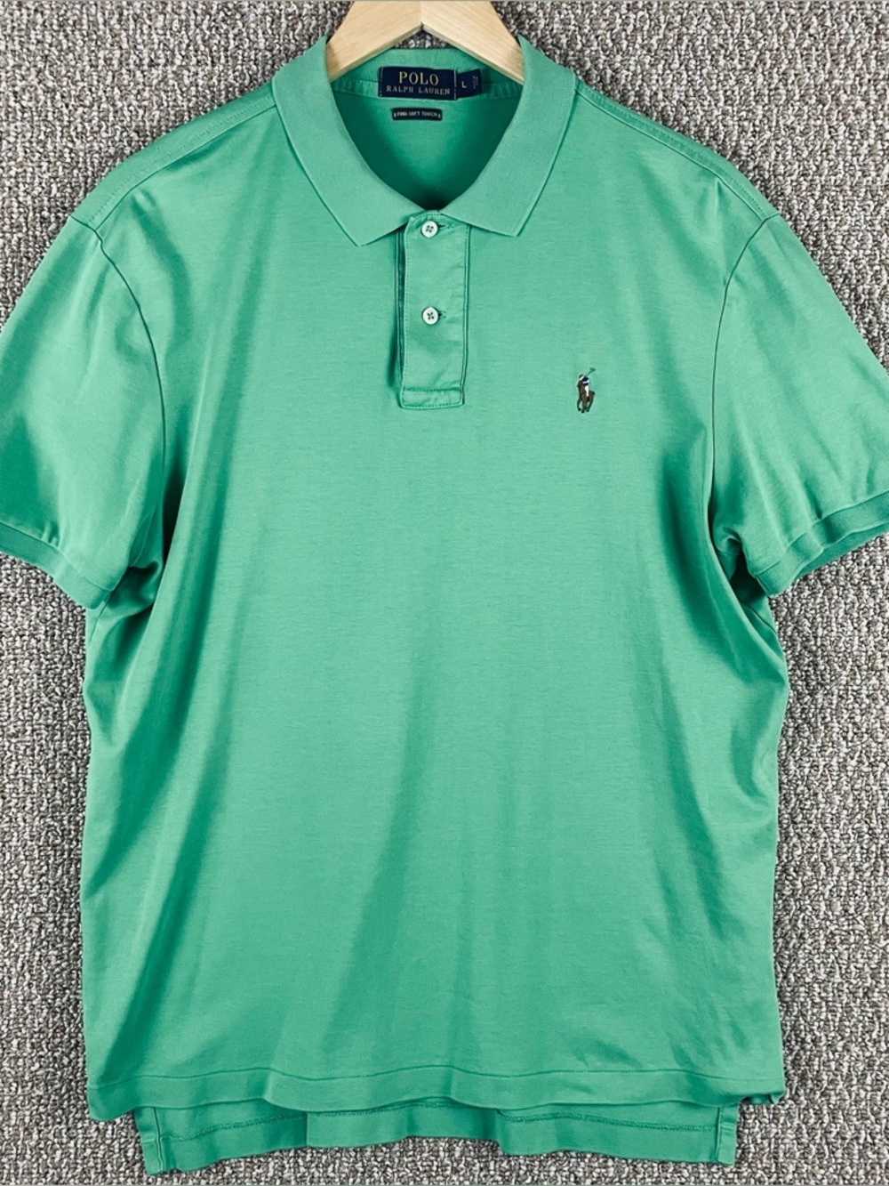 Polo Ralph Lauren Shirt Mens Large Pima Soft Touch Green Flesh Pony E258